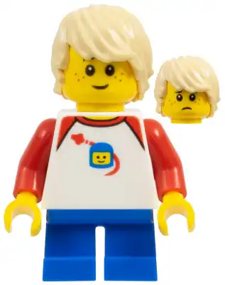 LEGO LLP008 LEGOLAND Park Boy with Tan Hair, Shirt with Red Collar and Shoulders, Spaceship Orbiting Classic Space Helmet Pattern and Short Blue Legs