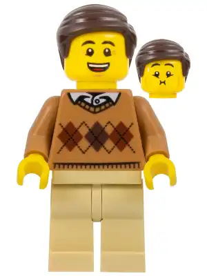 LEGO LLP015 LEGOLAND Park Male with Dark Brown Hair, Medium Nougat Torso Argyle Sweater, Tan Legs