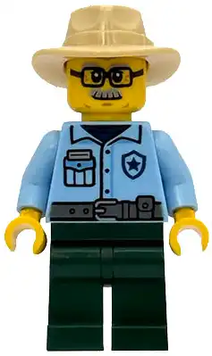 LEGO bdp285 Sequoia Tree Trail Ranger - Male, Bright Light Blue Uniform, Dark Green Legs, Tan Fedora, Rectangular Glasses