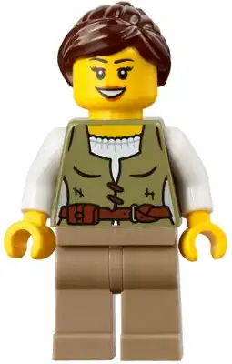 LEGO bdp191 Riverside Scholars - Female, Olive Green Vest, Dark Tan Legs, Dark Brown Ponytail