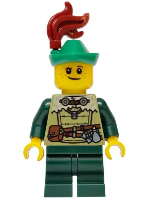 LEGO bdp248 Mushroom Village - Male, Olive Green Tunic, Dark Green Medium Legs, Green Hat, Dark Red Plume