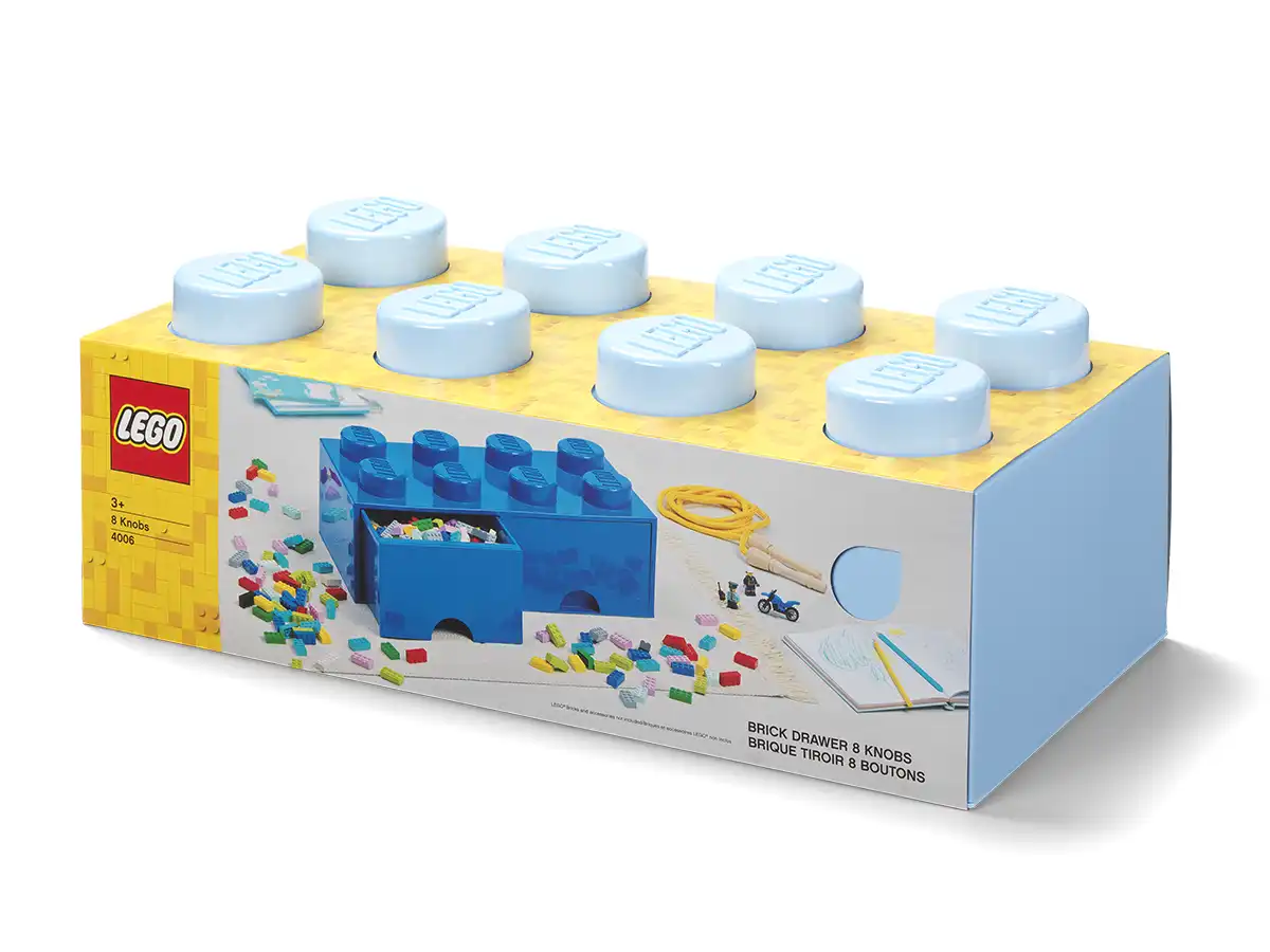 Zdjecie zestawu LEGO 5006311  Pudełko z szufladami w kształcie jasnoniebieskiego klocka z 8 wypustkami 1
