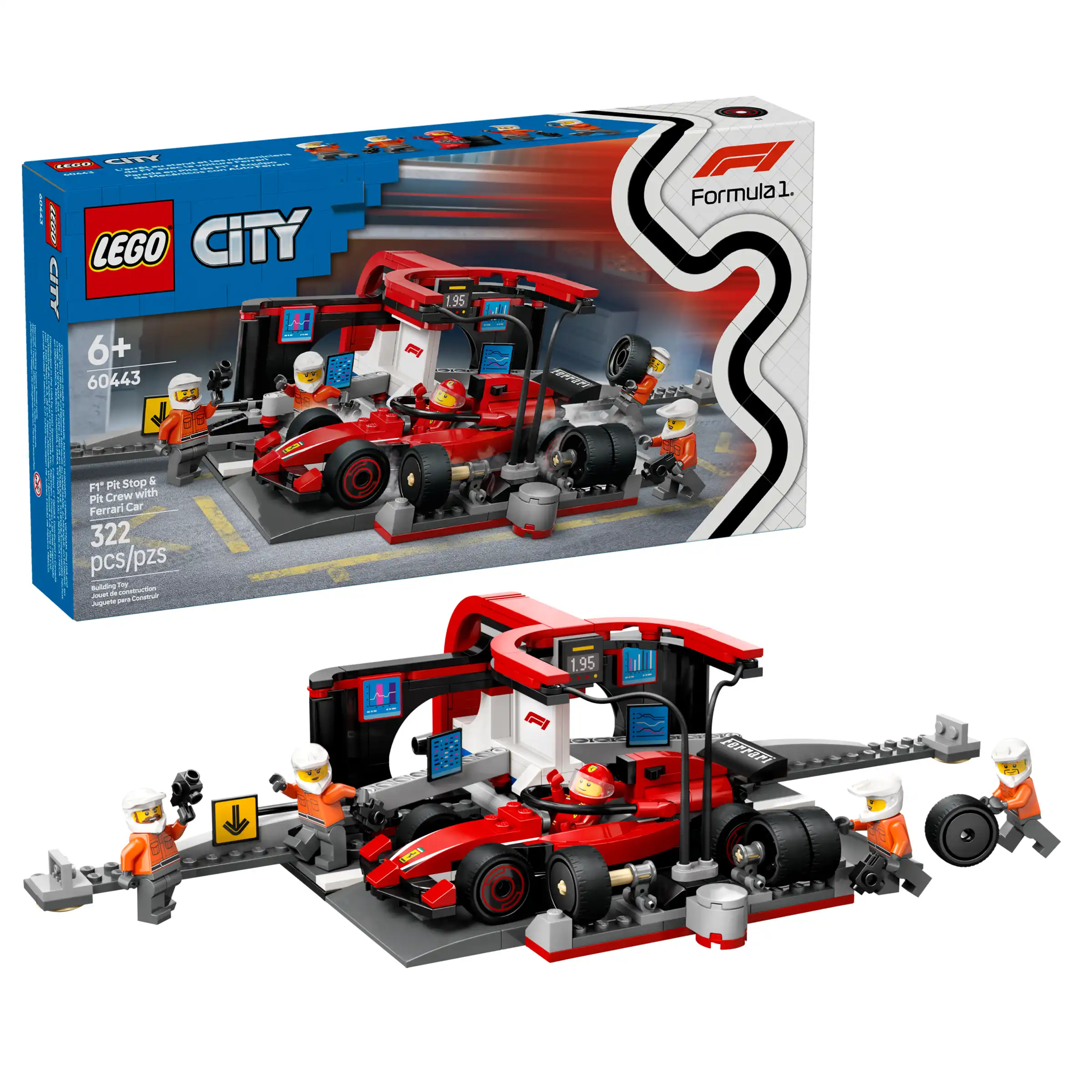 Zdjecie zestawu LEGO 60443 City F1® Pit stop i mechanicy z bolidem Ferrari 1